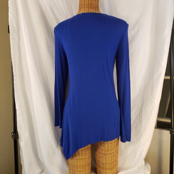 Sunny Leigh V Neck Long Sleeve Asymmetrical Blue Tunic Size M - Picture 3 of 4